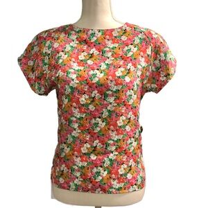 VTG‎ Petite Impressions 80s 90s Floral Polyester Blouse Top Shoulder Pads SP